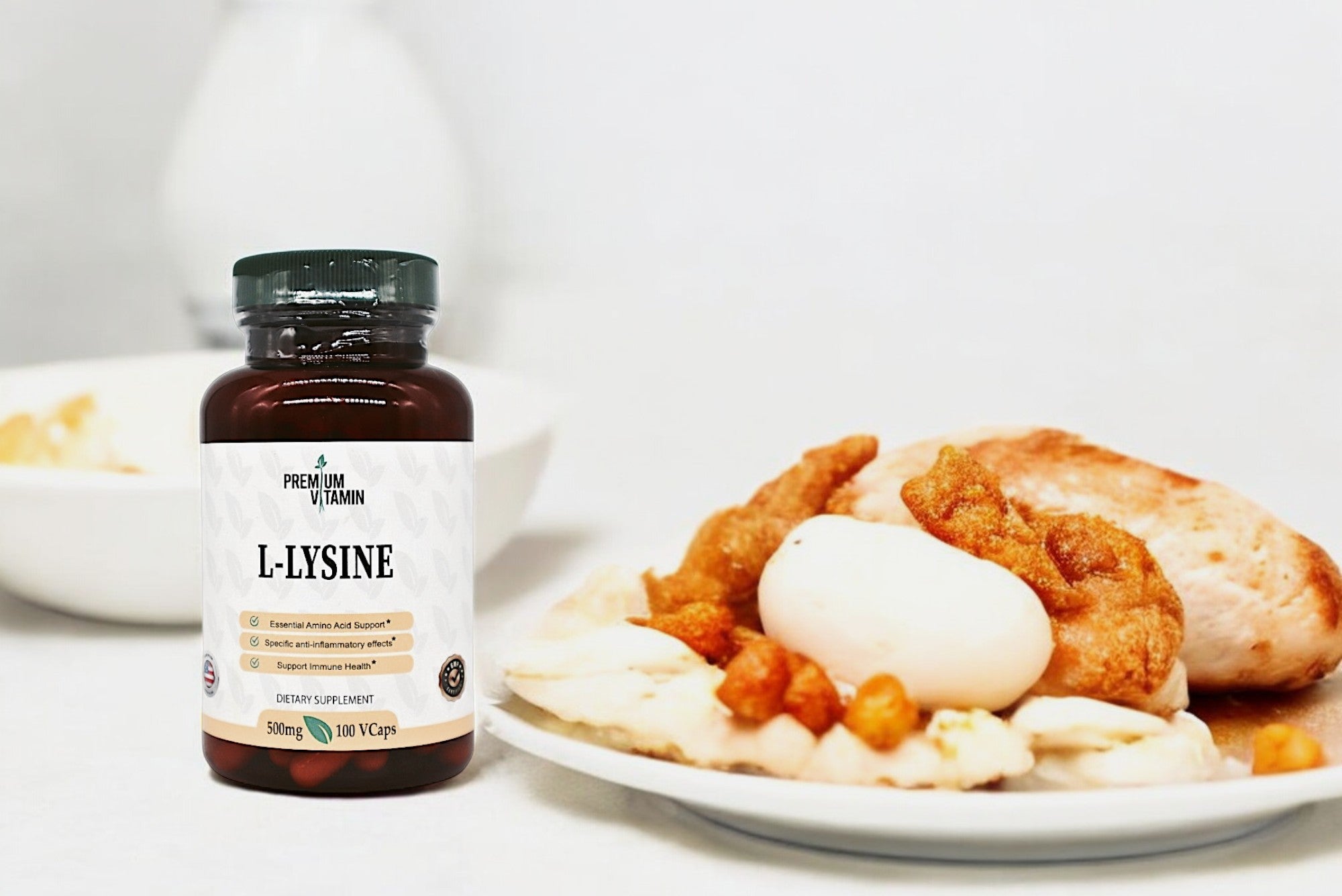 L-Lysine 500mg supplements, promoting weight loss and health benefits.