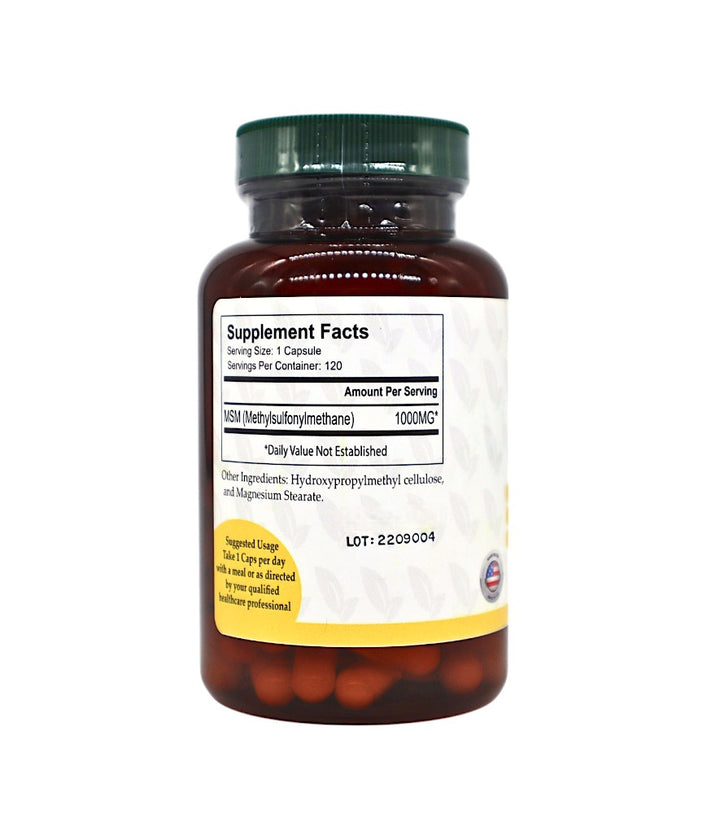 MSM (Methylsulfonylmethane) 1000mg, 120 Vegetable Cellulose Capsule