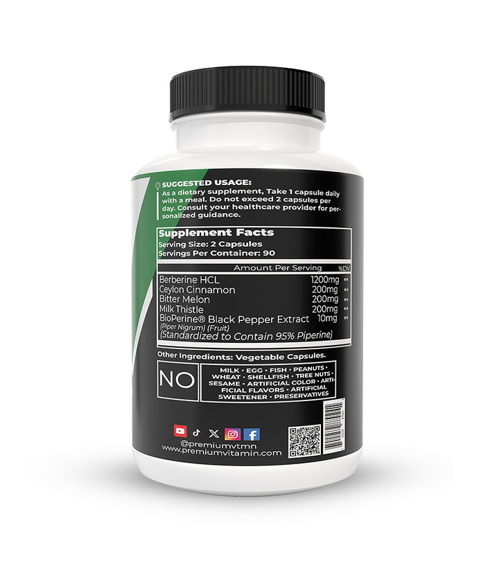 Berberine 1200mg Supplement - Vegetable Capsules - Premium Vitamin