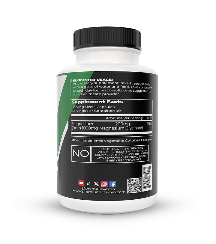 Magnesium Glycinate 1000mg | 100% Chelated & Purified | Supplement for Sleep, Heart & Muscle Support | Premium Vitamin
