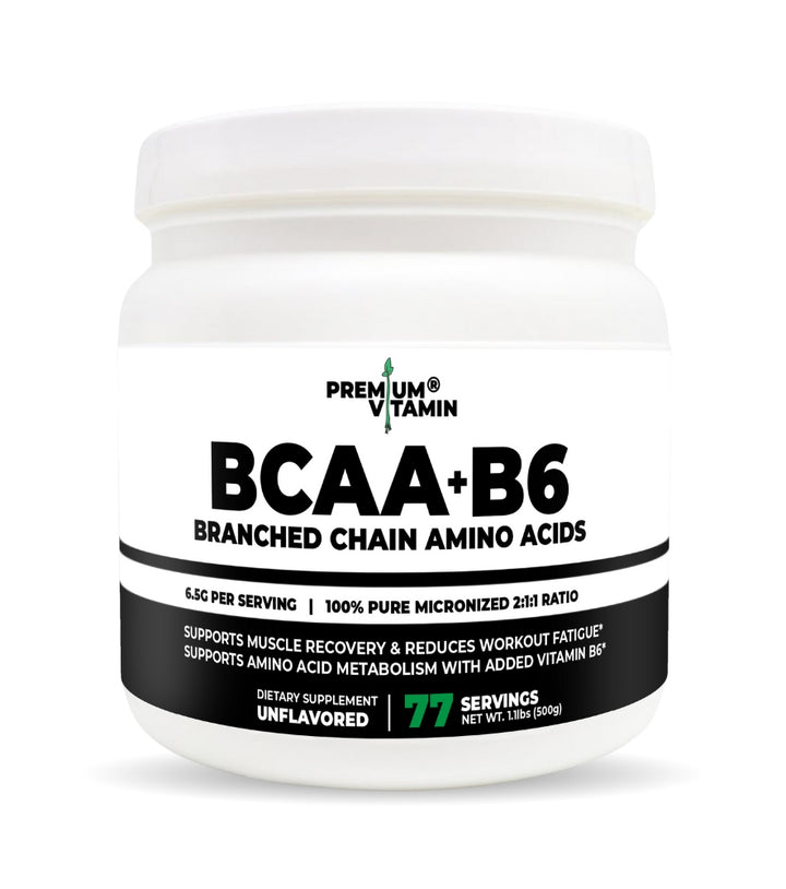 BCAA + B6 Instantized Powder Branched Chain Amino Acid Unflavored - 6.5 g Per Serving - 500 gram | Premium Vitamin