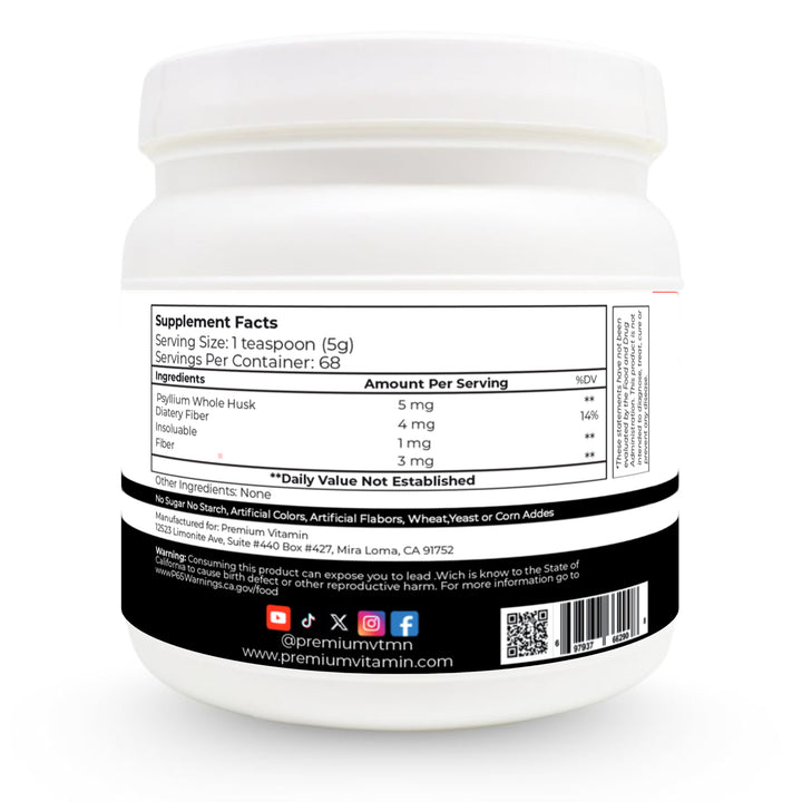 Whole Psyllium Husk – Natural Fiber for Nutrition, Digestion & Gut Health | Premium Vitamin