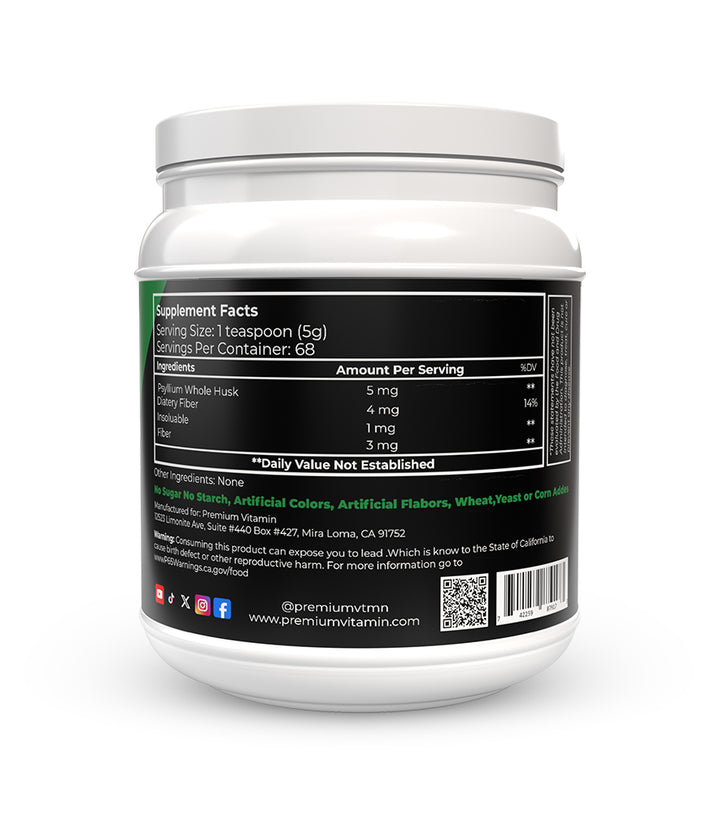 Whole Psyllium Husk – Natural Fiber for Nutrition, Digestion & Gut Health | Premium Vitamin
